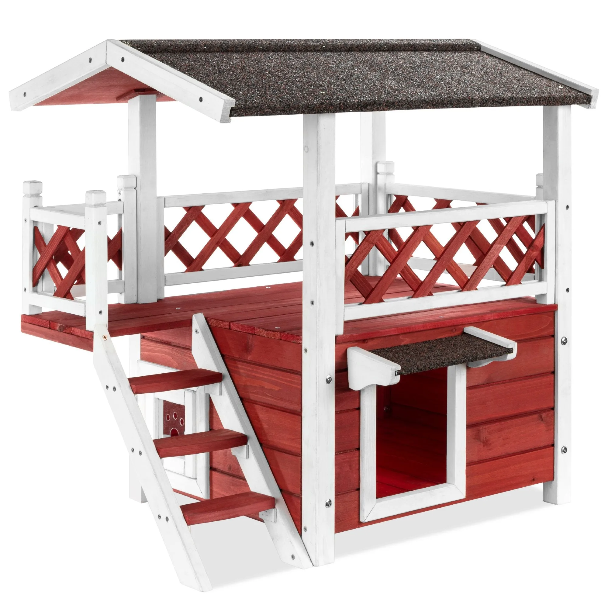 2 Story Fir Wood All-Weather Pet House for Indoor, Outdoor