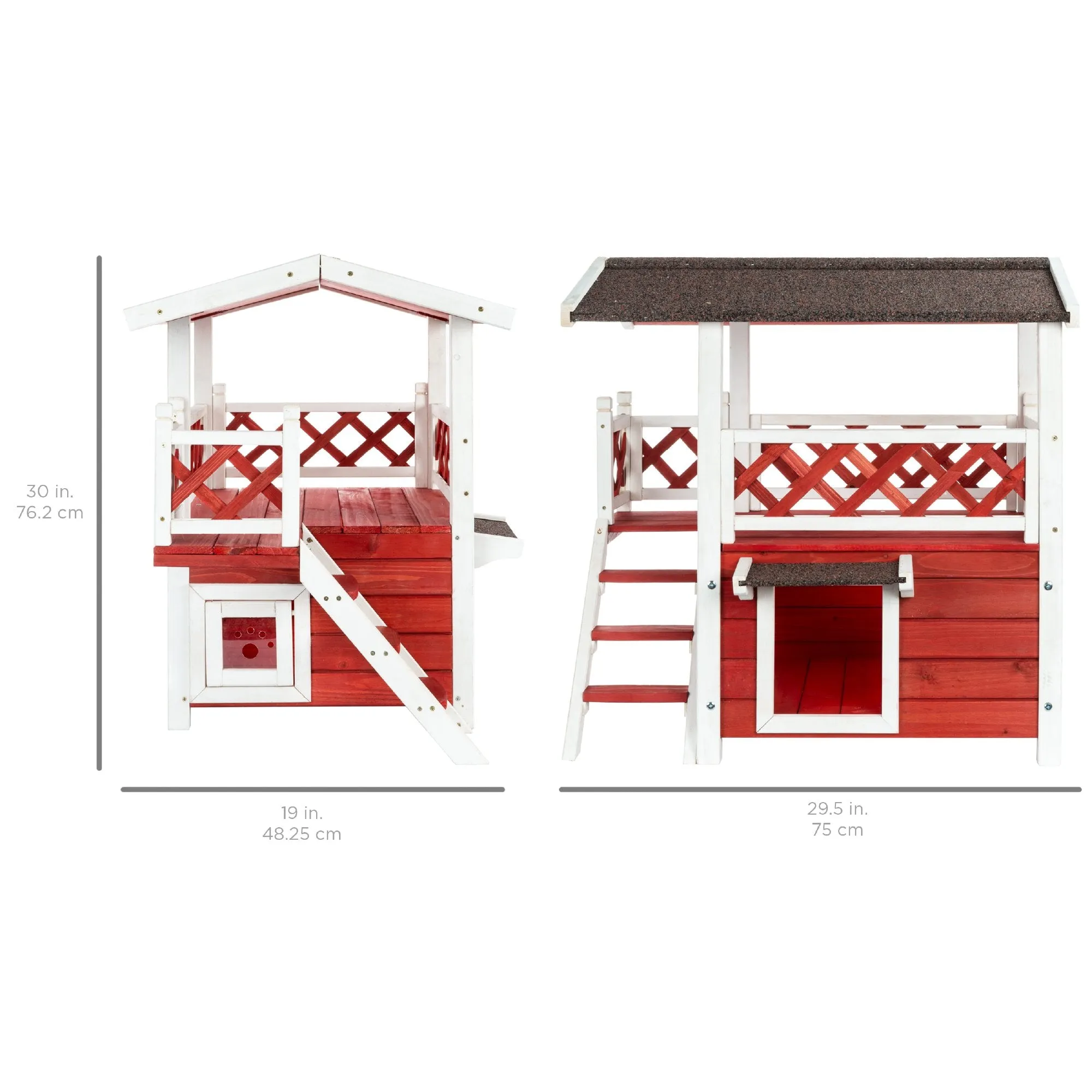 2 Story Fir Wood All-Weather Pet House for Indoor, Outdoor