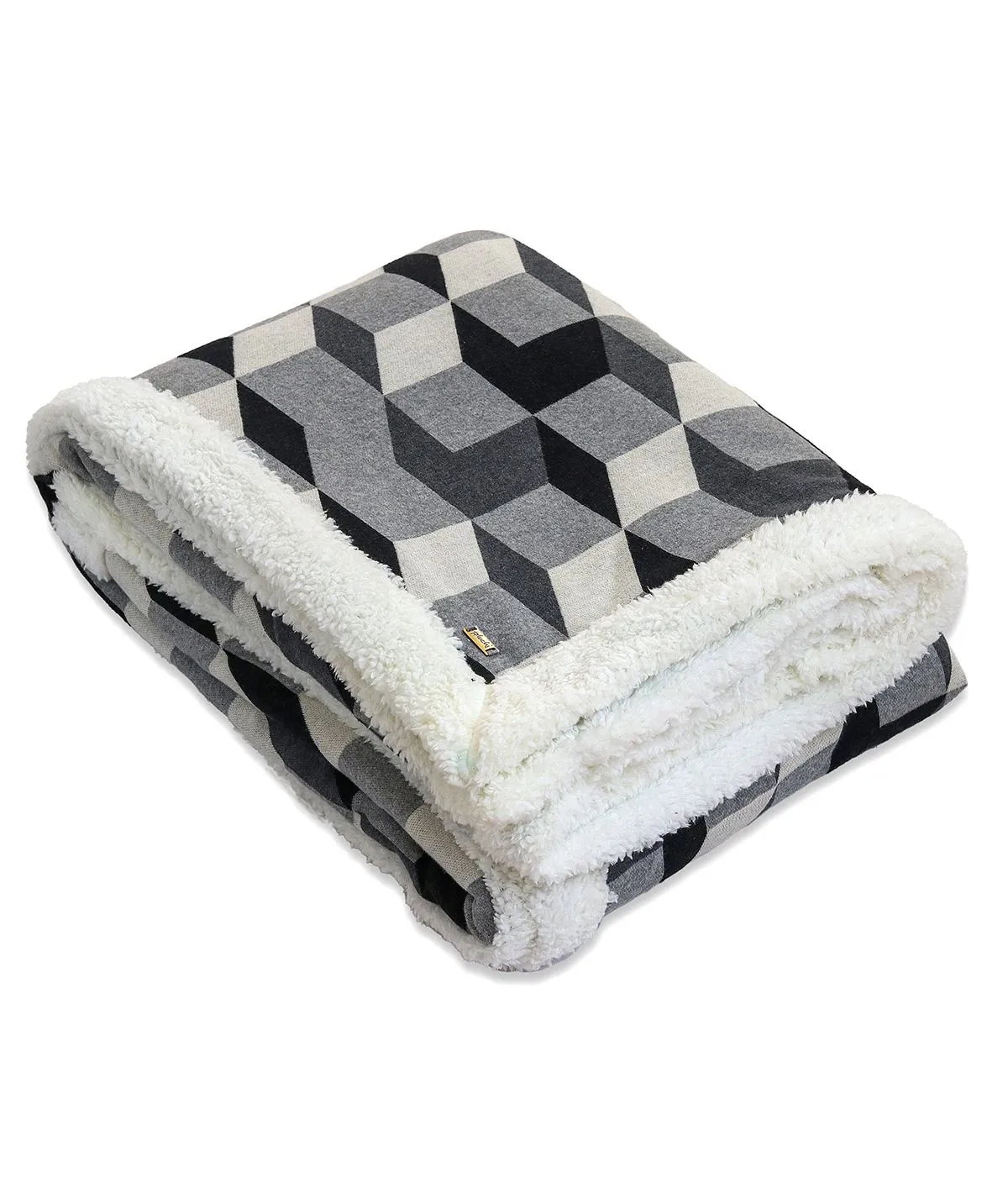 3d Cube - Cotton Knitted with Sherpa Back Single Bed blanket