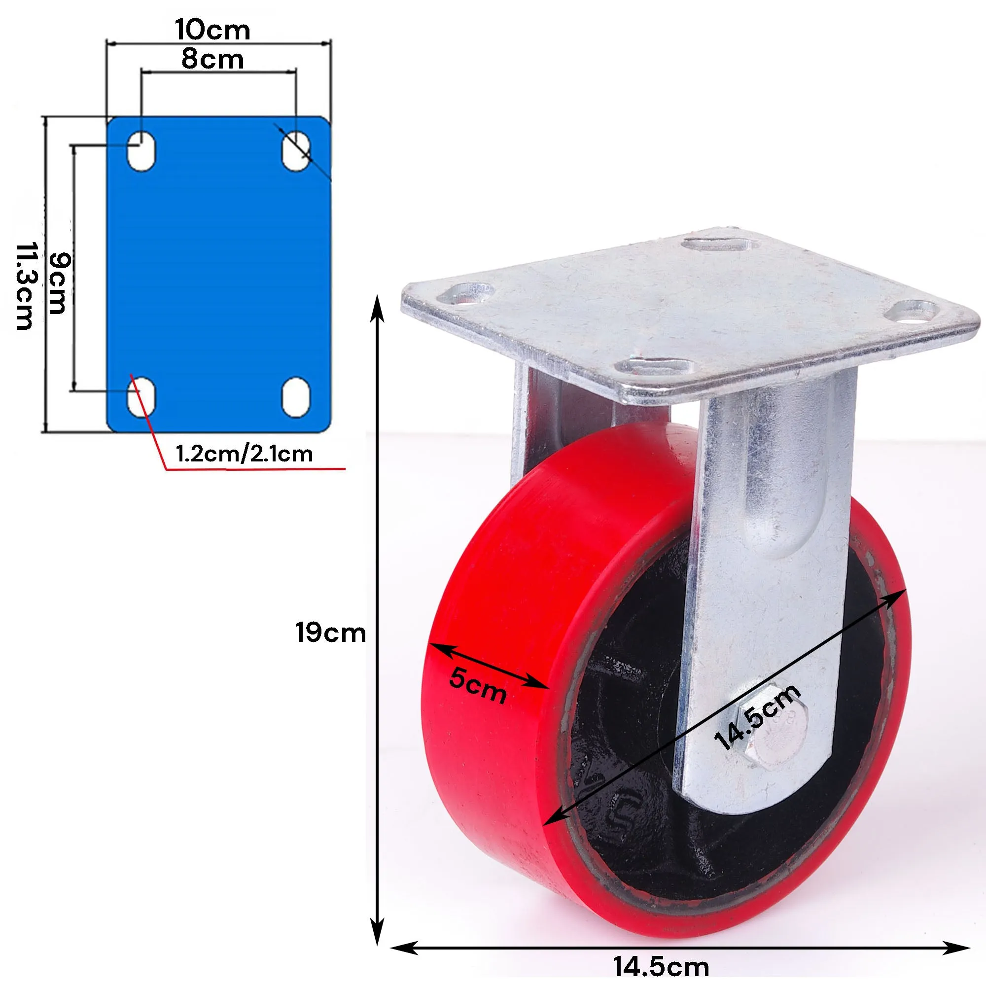 600KG 6 inch Industrial Fixed Casters Zinc Steel, Poly Wheels