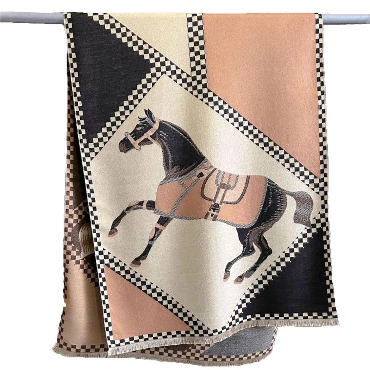 AWST Int'l Horses in Blankets Acrylic Cashmere Scarf