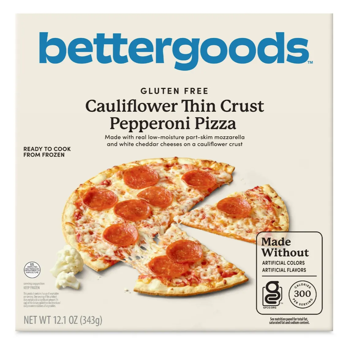 bettergoods Gluten-Free Cauliflower Thin Crust Pepperoni Frozen Pizza, 12.1 oz