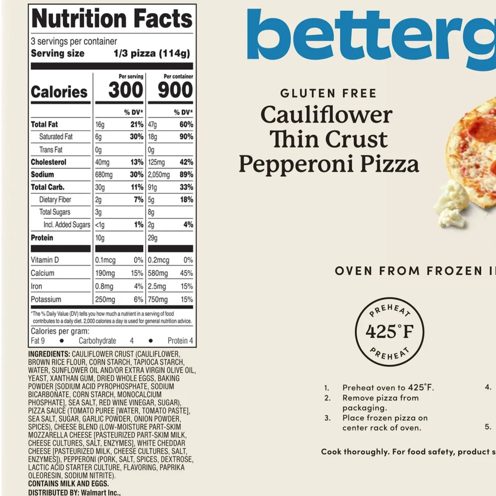 bettergoods Gluten-Free Cauliflower Thin Crust Pepperoni Frozen Pizza, 12.1 oz