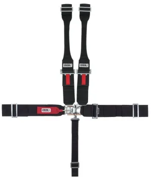 Crow 5-Way Duck Bill Latch & Link w/ Dog Bone Harness - 55" Lap Belt w/ Left Side Pull-Down Adjust - Black