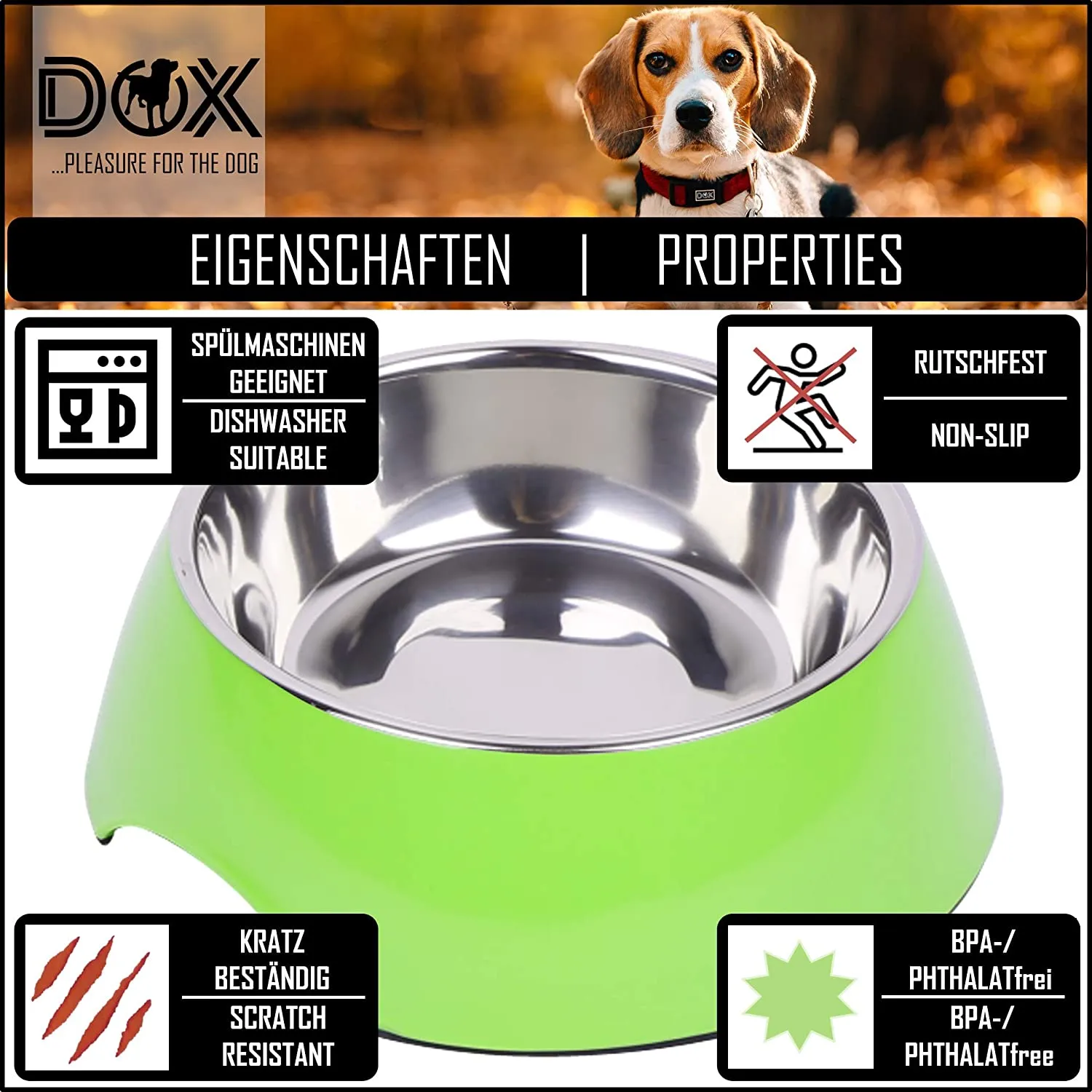 Dog Feeding Bowl - Non Slip And Dishwasher Safe Melamine Base With Removable