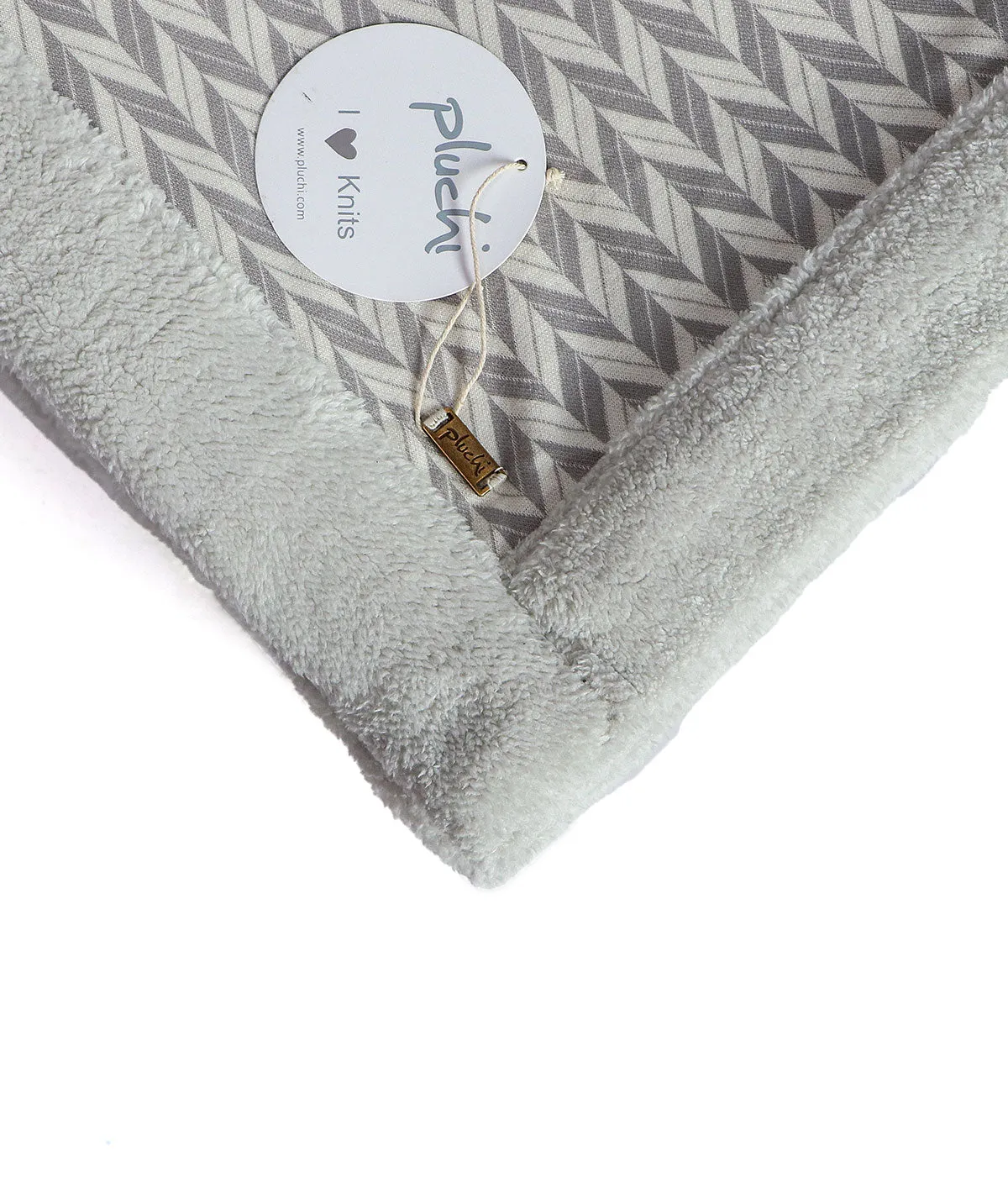 Eleanor- Grey & Natural Single Bed Cotton Knitted Blanket with Fur Back