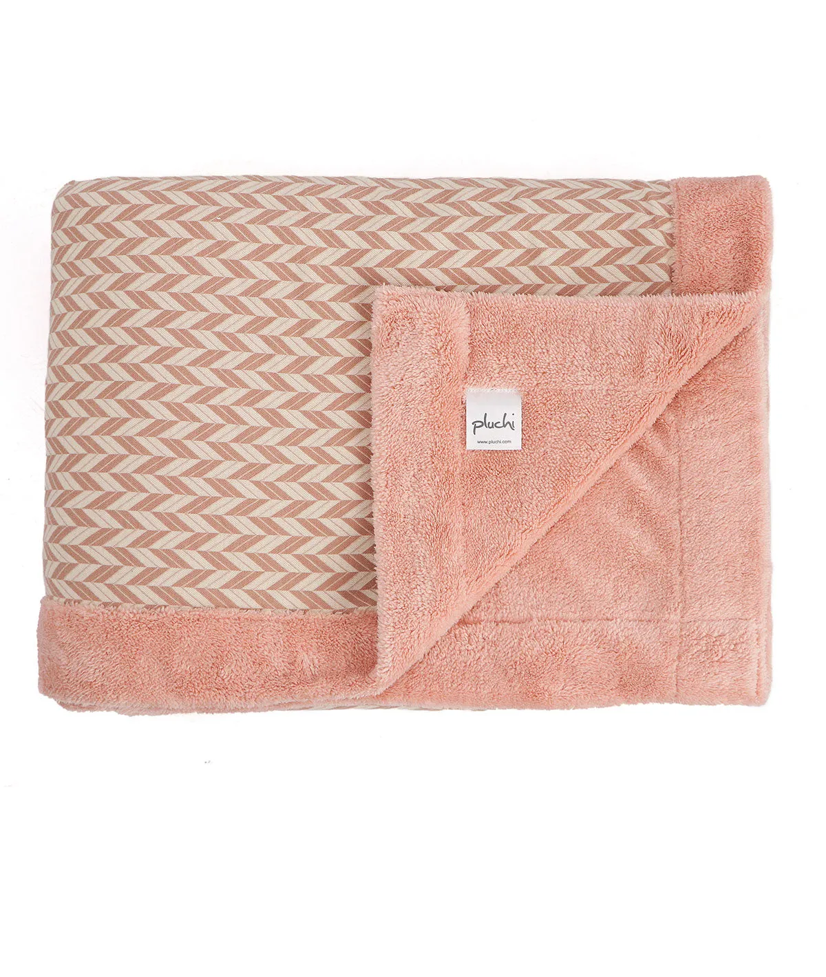 Eleanor- Pink & Natural Single Bed Cotton Knitted Blanket with Fur Back