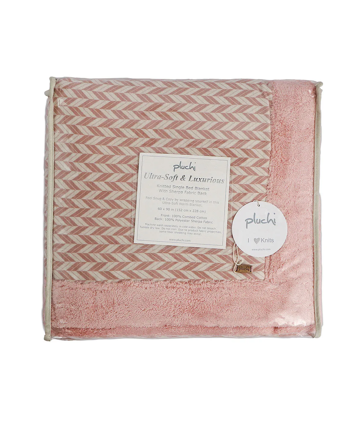 Eleanor- Pink & Natural Single Bed Cotton Knitted Blanket with Fur Back