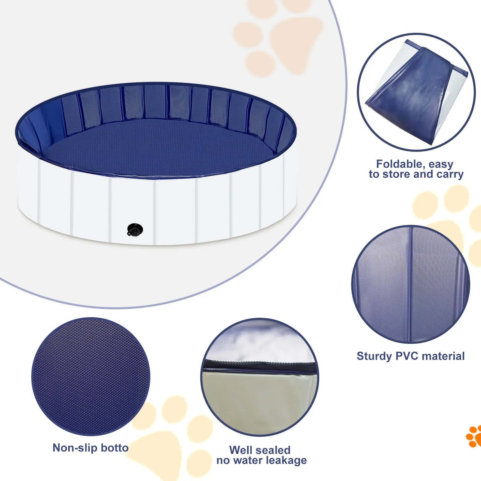 Foldable Dog Pool, Portable Hard Plastic Pet Pool for Dogs and Cats, Sturdy and Durable Pet Wading Pool for Indoor and Outdoor