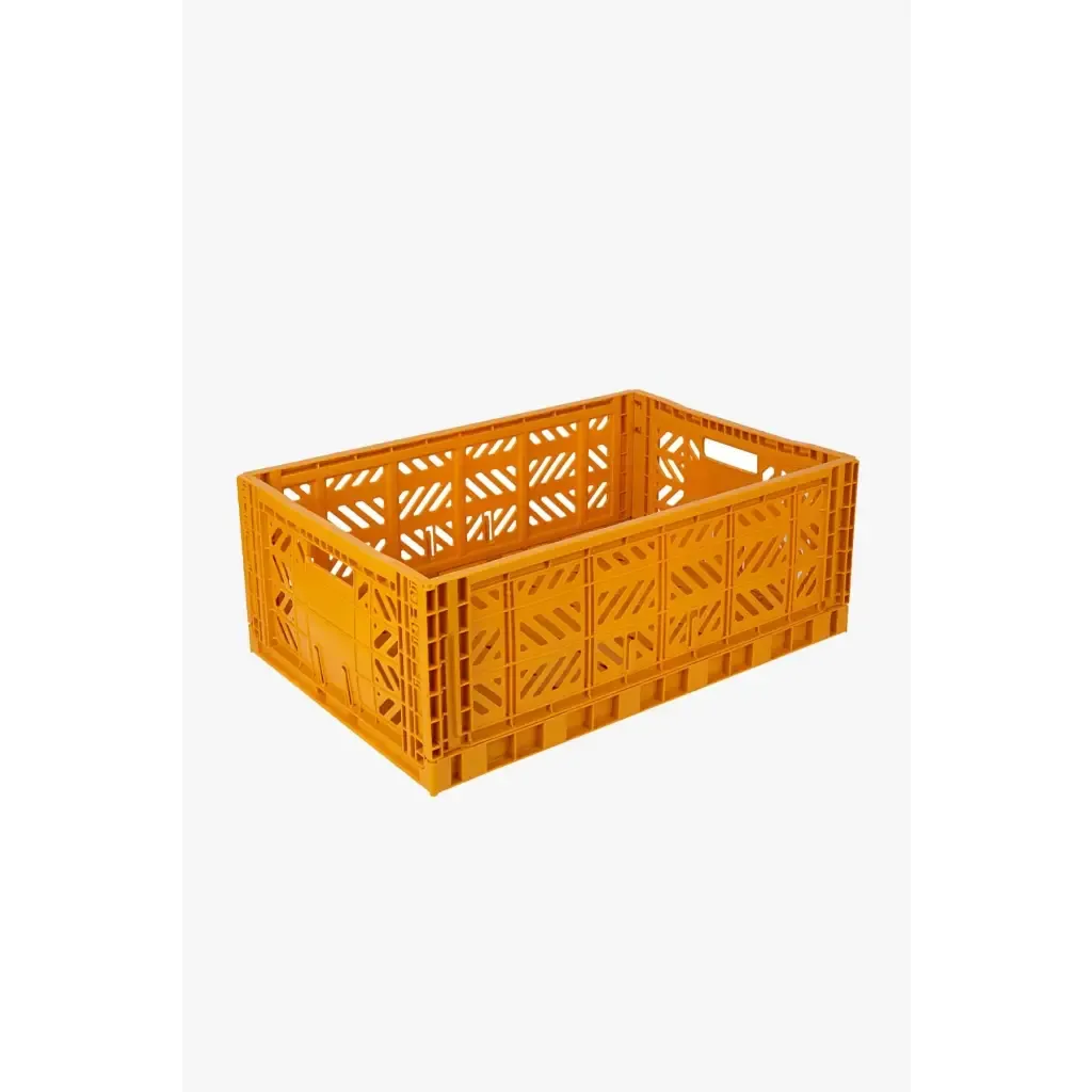 Foldable Storage Bins, Plastic Crate for Storage, Collapsible Crate, Utility Stackable Box Large Mustard