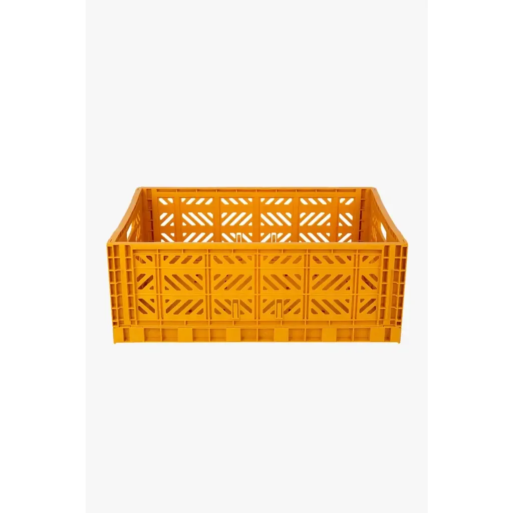 Foldable Storage Bins, Plastic Crate for Storage, Collapsible Crate, Utility Stackable Box Large Mustard