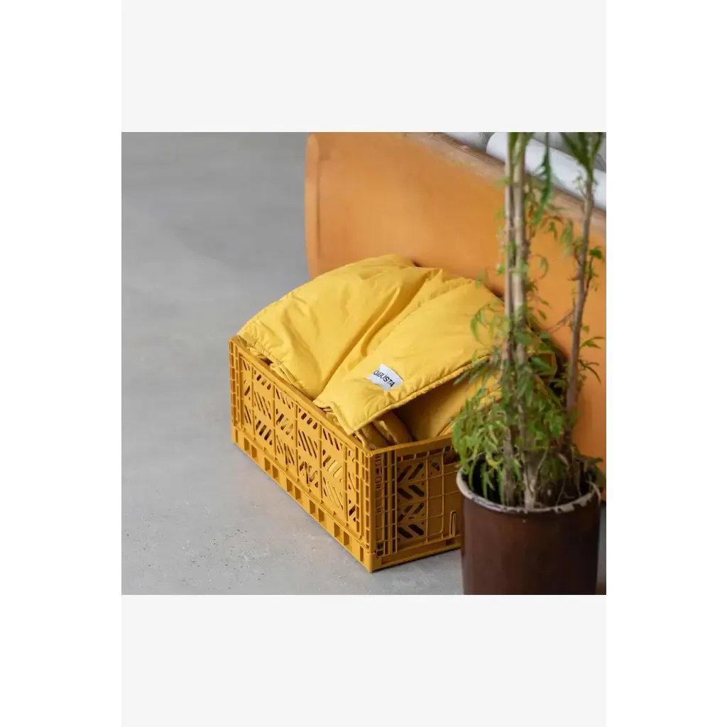 Foldable Storage Bins, Plastic Crate for Storage, Collapsible Crate, Utility Stackable Box Large Mustard