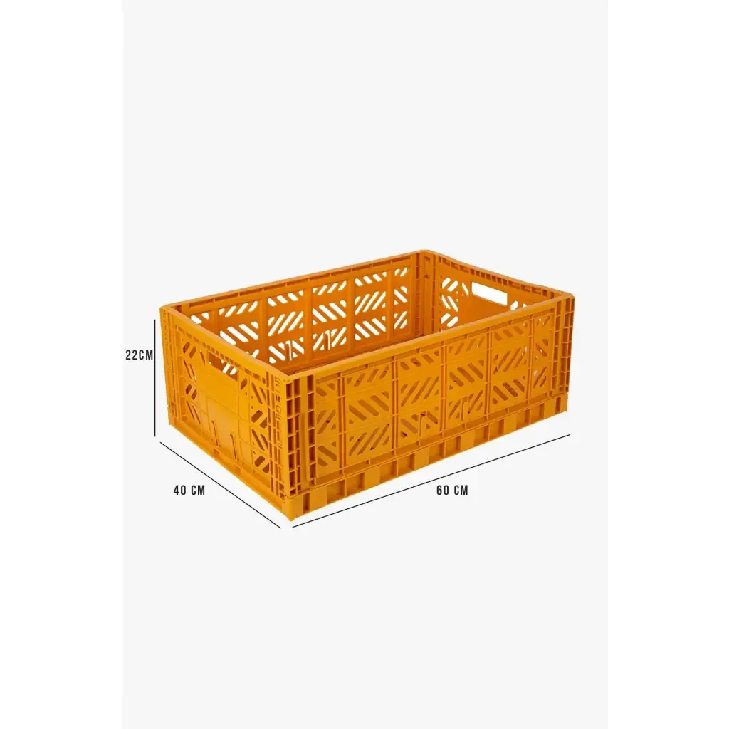 Foldable Storage Bins, Plastic Crate for Storage, Collapsible Crate, Utility Stackable Box Large Mustard