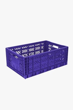 Foldable Storage Bins, Plastic Crate for Storage, Collapsible Crate, Utility Stackable Box Large Sax Blue