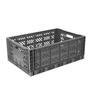 Foldable Storage Bins, Plastic Crate for Storage, Collapsible Crate, Utility Stackable Box Large Stone Grey