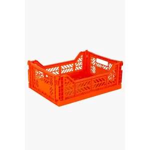 Foldable Storage Bins, Plastic Crate for Storage, Collapsible Crate, Utility Stackable Box Medium Orange