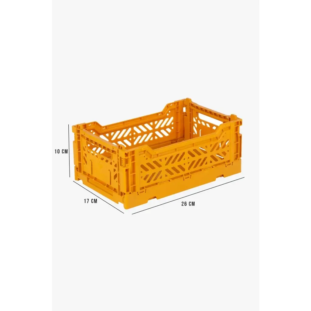 Foldable Storage Bins, Plastic Crate for Storage, Collapsible Crate, Utility Stackable Box Small Mustard