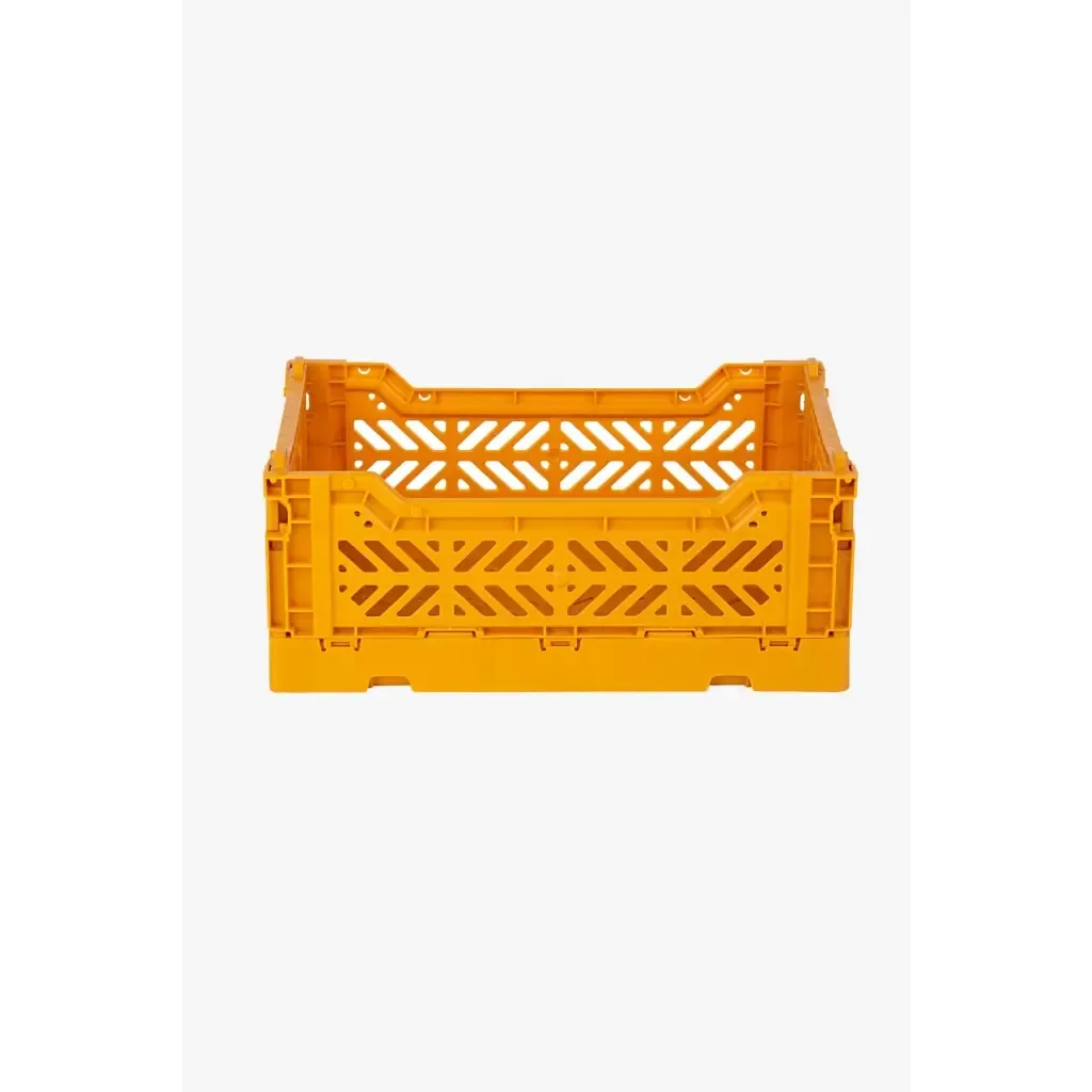 Foldable Storage Bins, Plastic Crate for Storage, Collapsible Crate, Utility Stackable Box Small Mustard