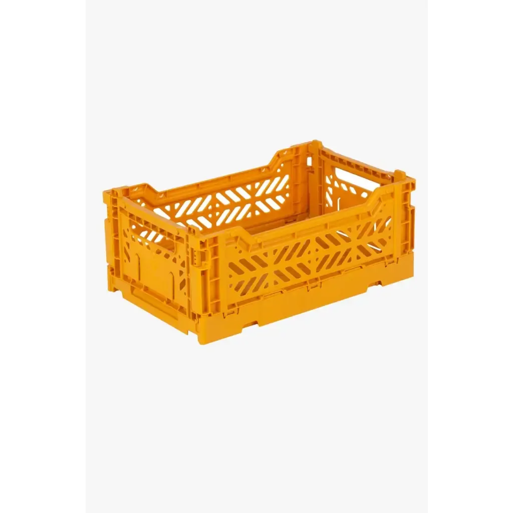 Foldable Storage Bins, Plastic Crate for Storage, Collapsible Crate, Utility Stackable Box Small Mustard