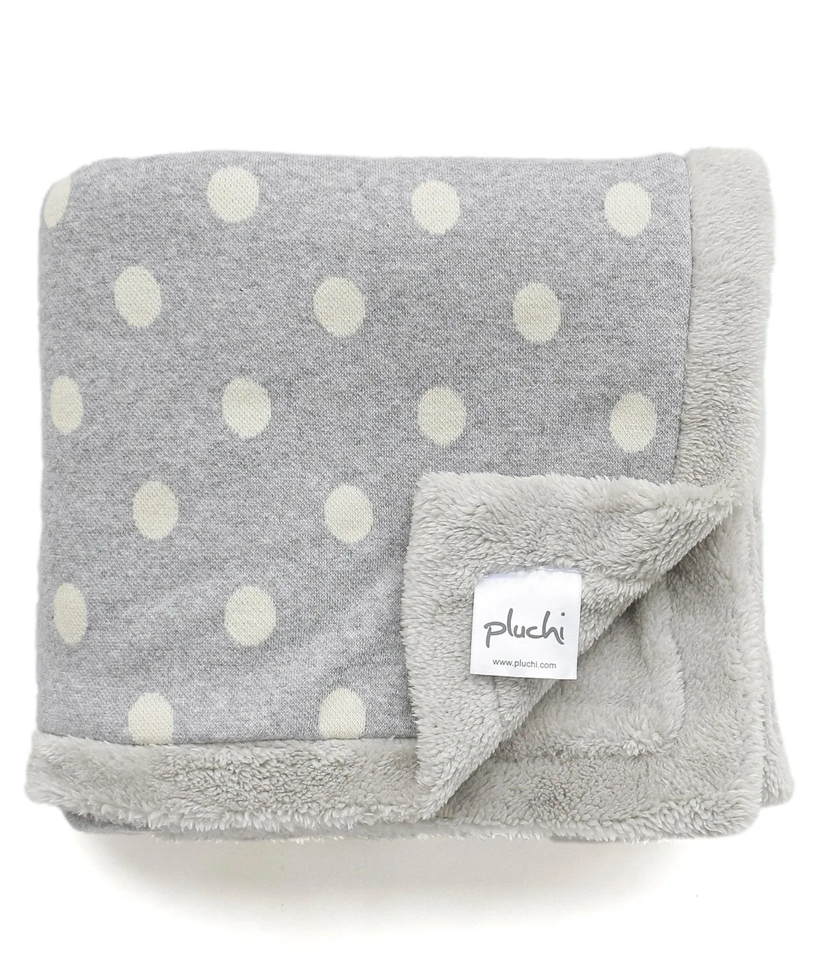 Fun with Dots - Light Grey Cotton Knitted Blanket with Faux Fur Back for Babies