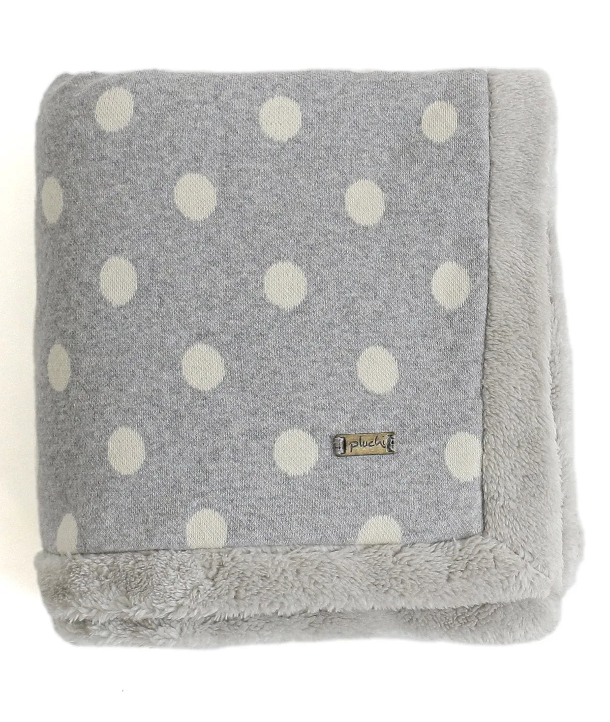 Fun with Dots - Light Grey Cotton Knitted Blanket with Faux Fur Back for Babies