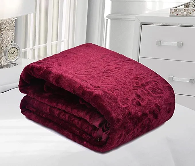 HANUMANT Mink Floral Embossed Super Soft Heavy Bed Velvet for Winter Blanket Quilt (Wine, Single Bed)