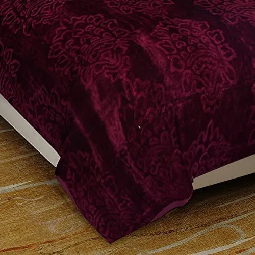 HANUMANT Mink Floral Embossed Super Soft Heavy Bed Velvet for Winter Blanket Quilt (Wine, Single Bed)