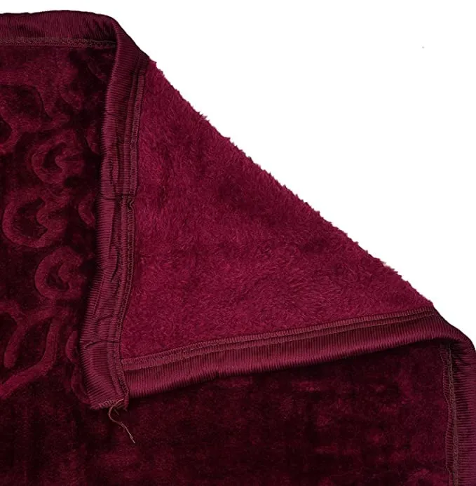 HANUMANT Mink Floral Embossed Super Soft Heavy Bed Velvet for Winter Blanket Quilt (Wine, Single Bed)