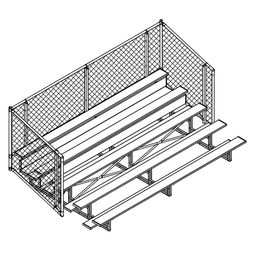 Jaypro Bleacher - 15 ft. (5 Row - Single Foot Plank with Chain Link Rail) - Enclosed