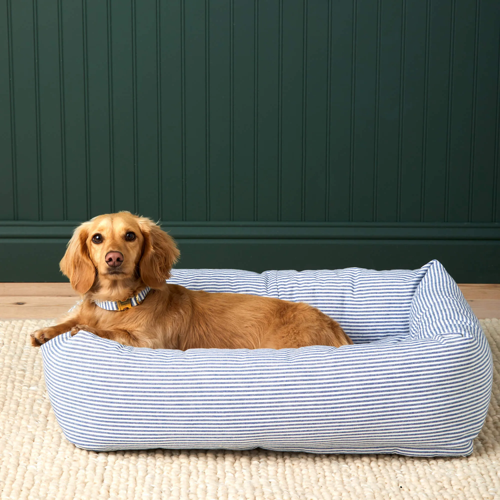 Lake Blue Stripe Bolster Dog Bed