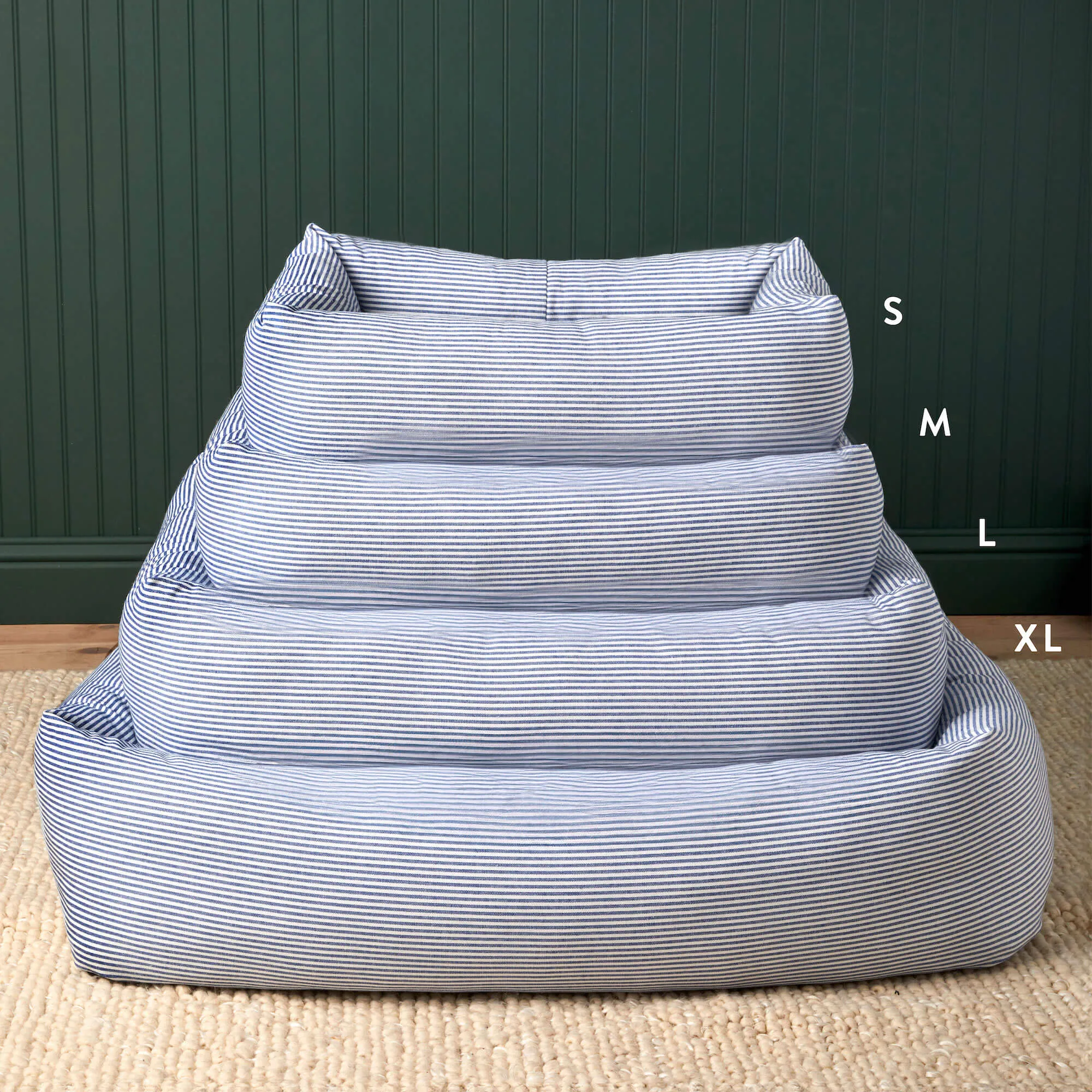 Lake Blue Stripe Bolster Dog Bed