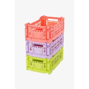 Luna Crates 3-Pack Foldable Storage Bins, Plastic Crate for Storage, Collapsible Crate, Utility Stackable Box Small Salmon Pink , Orchid and Acid Yellow