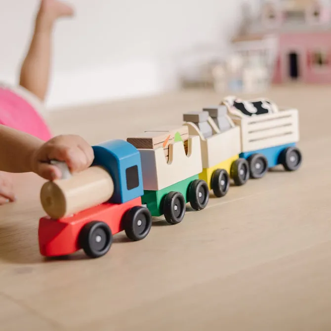 Melissa & Doug Wooden Farm Train Toy Set