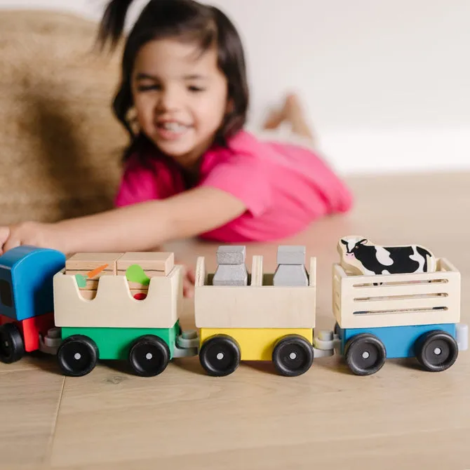 Melissa & Doug Wooden Farm Train Toy Set