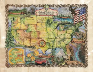 National Park Service Historic Map Art Blanket Throw Soft Sherpa Fleece Vintage Warm Blanket For Bed Sofa Chair Couch & Winter Travel Gift