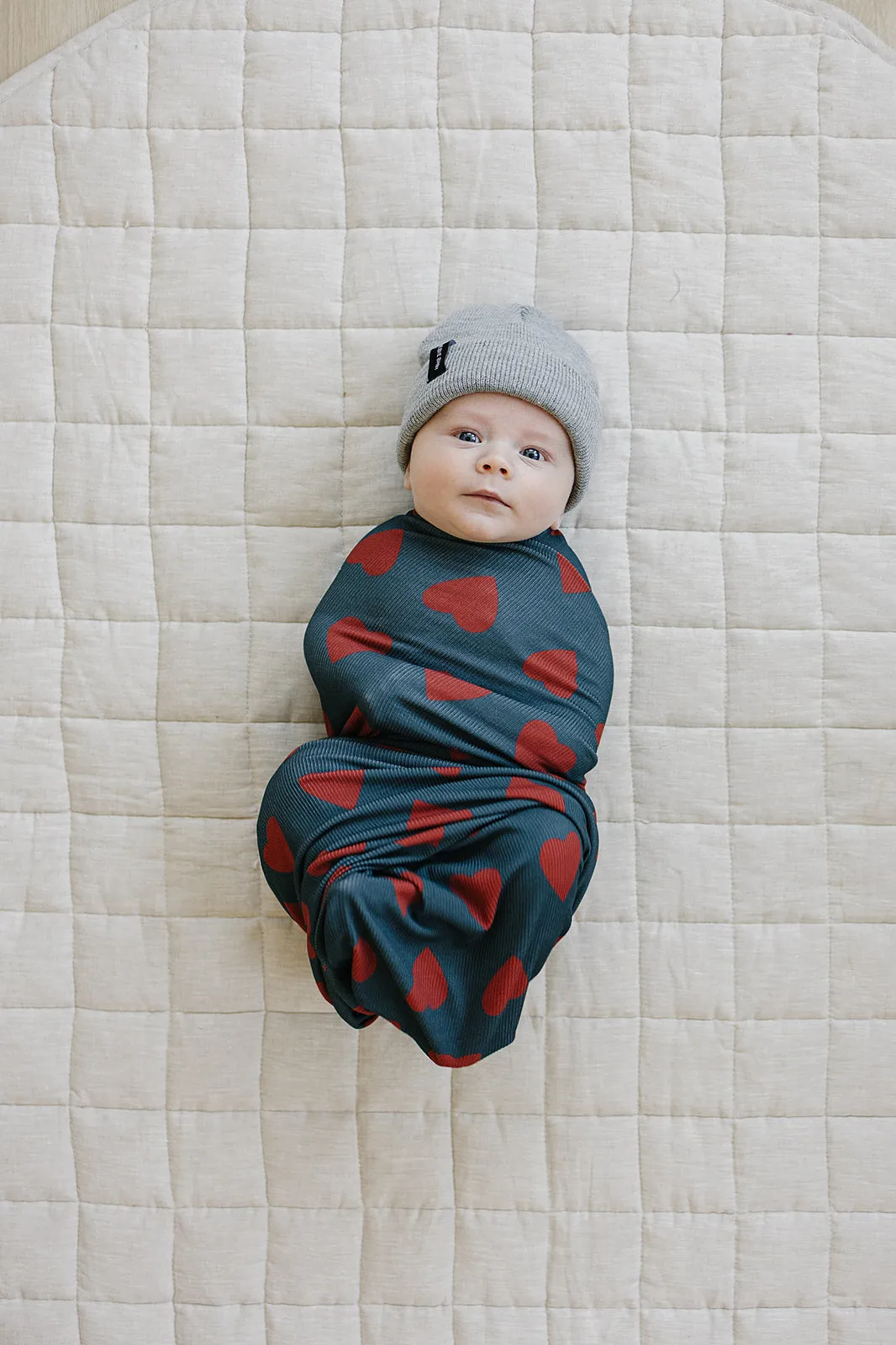 Navy   Red Hearts Bamboo Stretch Swaddle