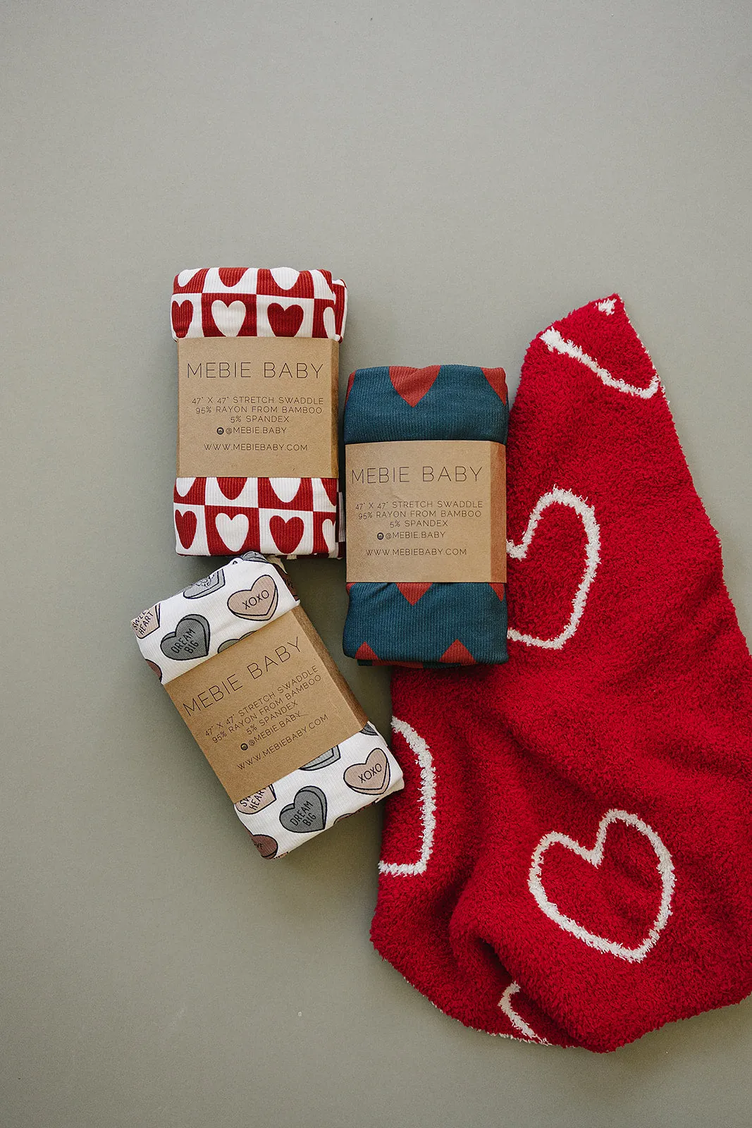 Navy   Red Hearts Bamboo Stretch Swaddle