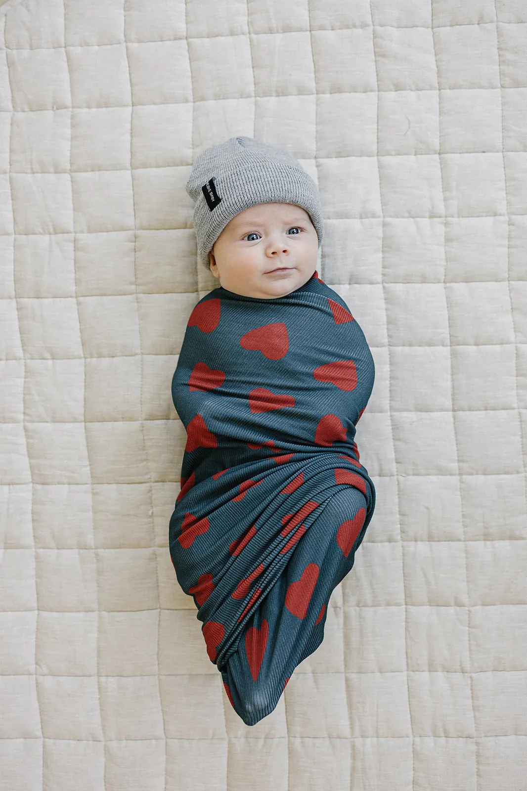 Navy   Red Hearts Bamboo Stretch Swaddle