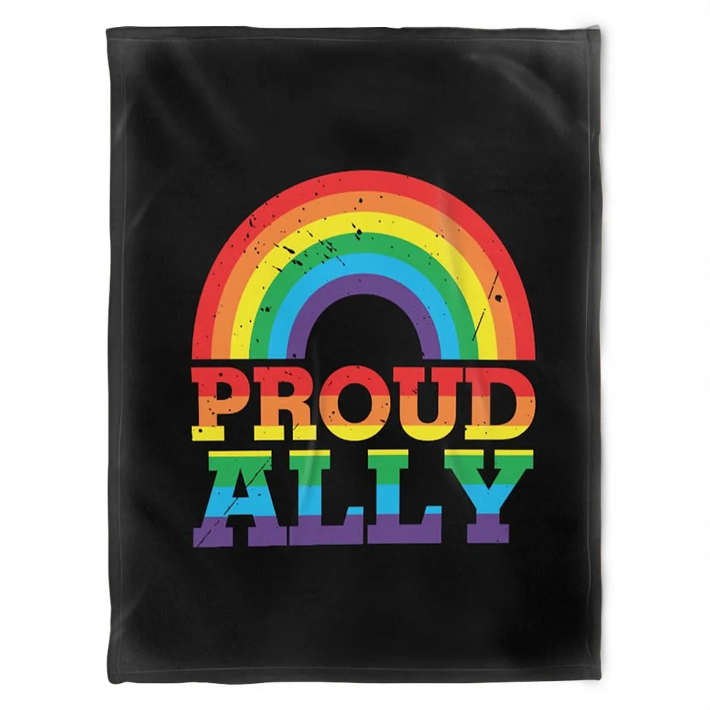 Proud Ally Rainbow Blanket, Gift For Ally Support Lgbtq, Support Gay Friend Gift, Present To Ally