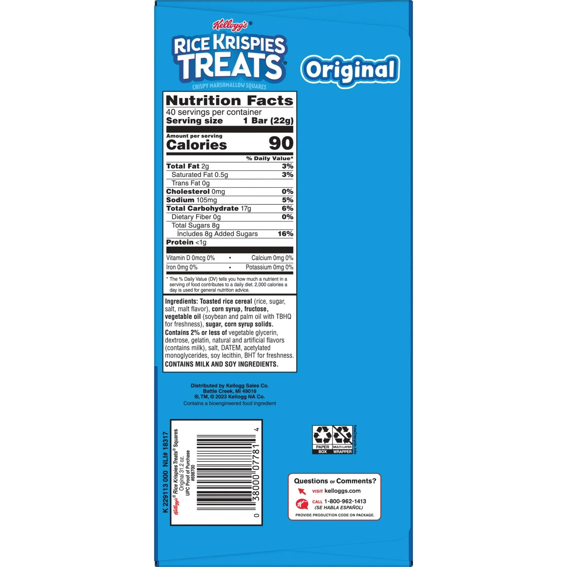 Rice Krispies Treats Original Chewy Crispy Marshmallow Squares, Ready-to-Eat, 31.2 oz, 40 Count