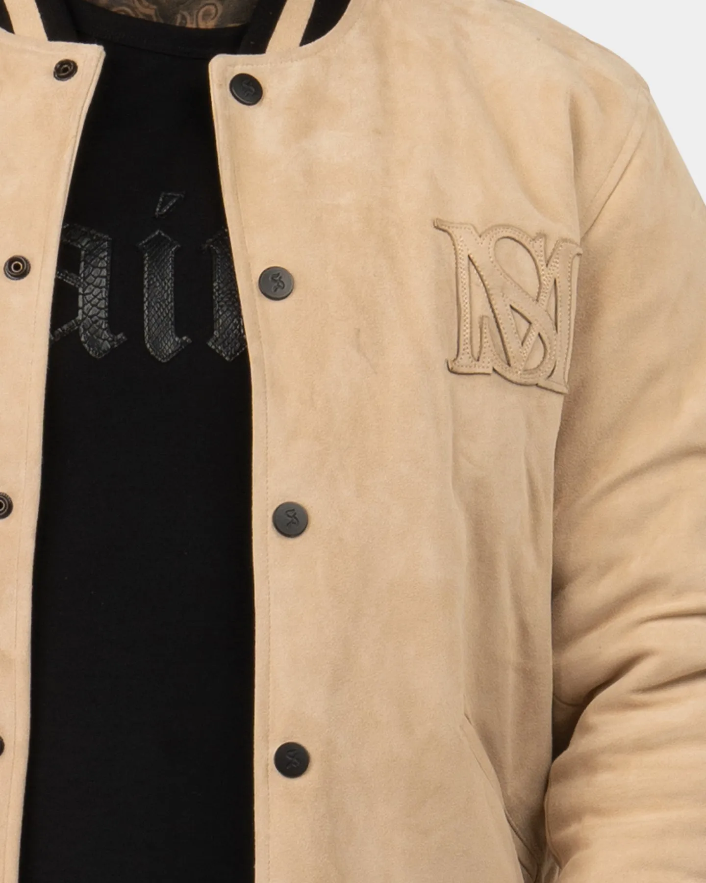 Saint Morta Co-Ed Suede Varsity Jacket Stone