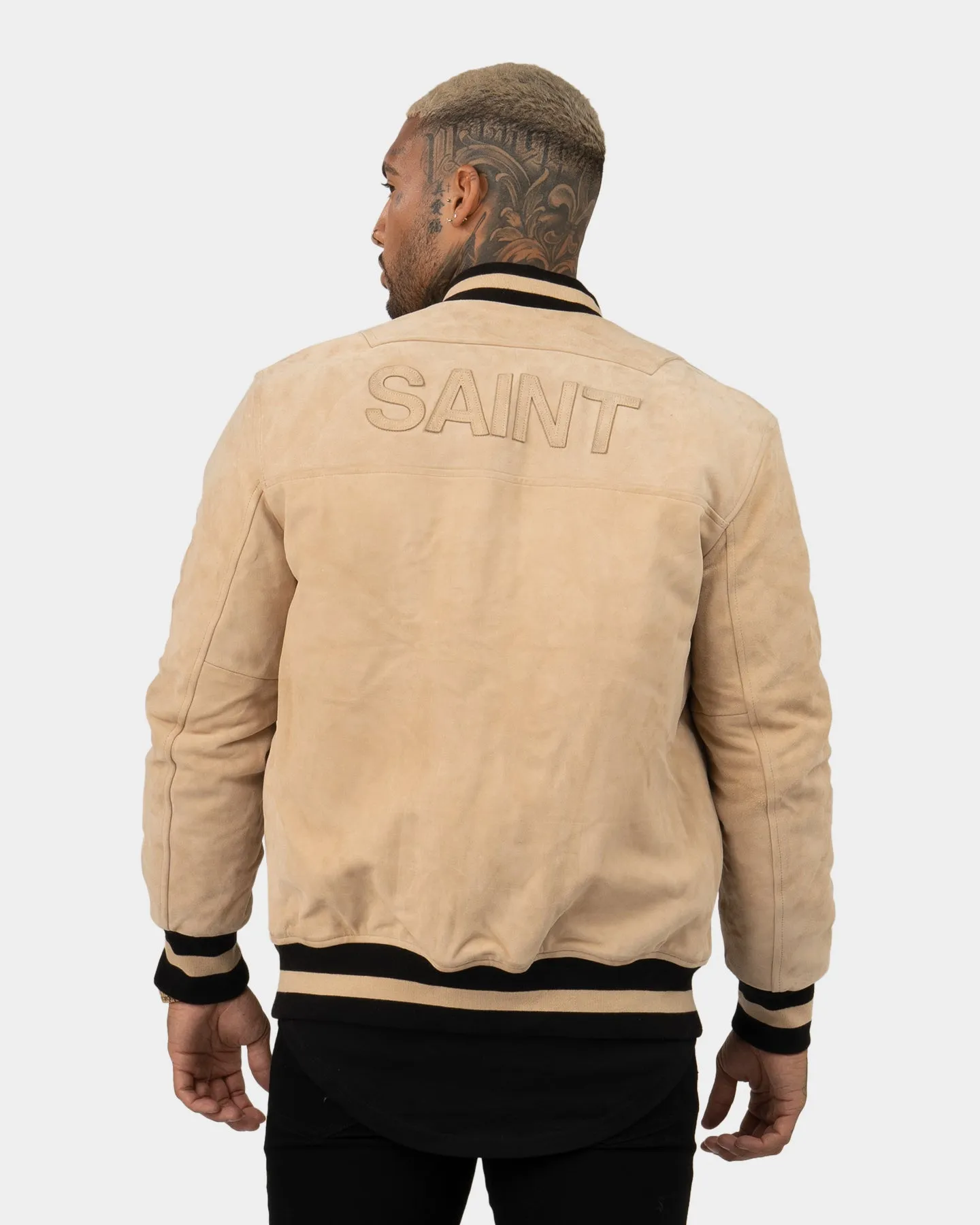 Saint Morta Co-Ed Suede Varsity Jacket Stone