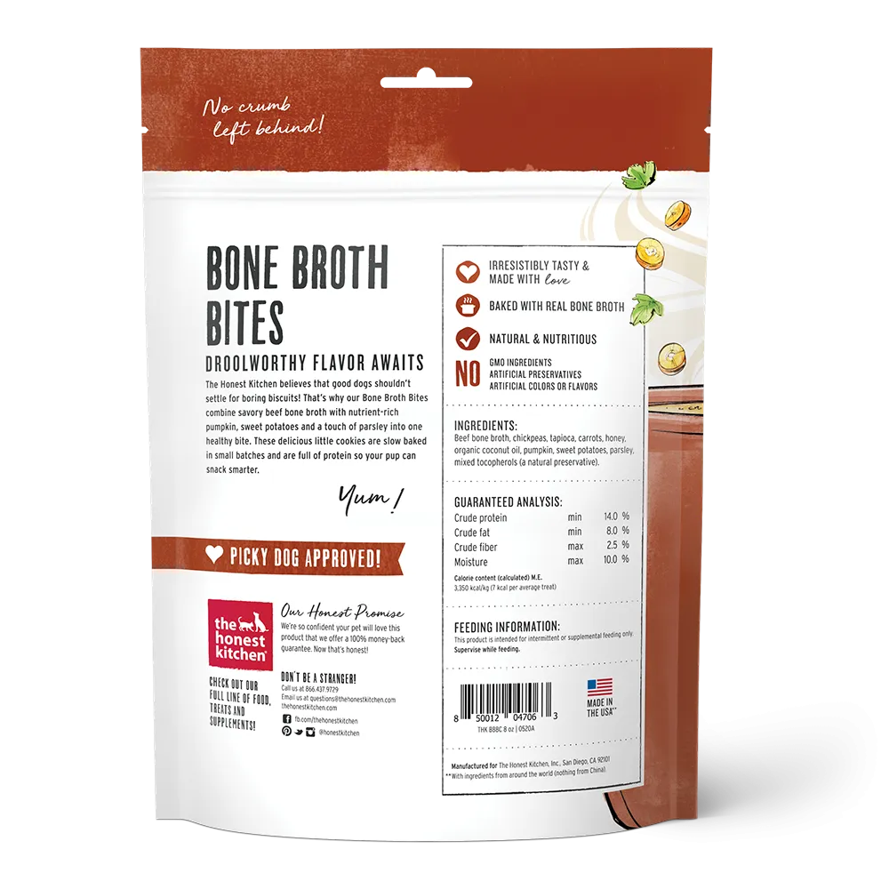 The Honest Kitchen Bone Broth Bites Beef Bone Broth & Sweet Potato Dog Treats, 8oz