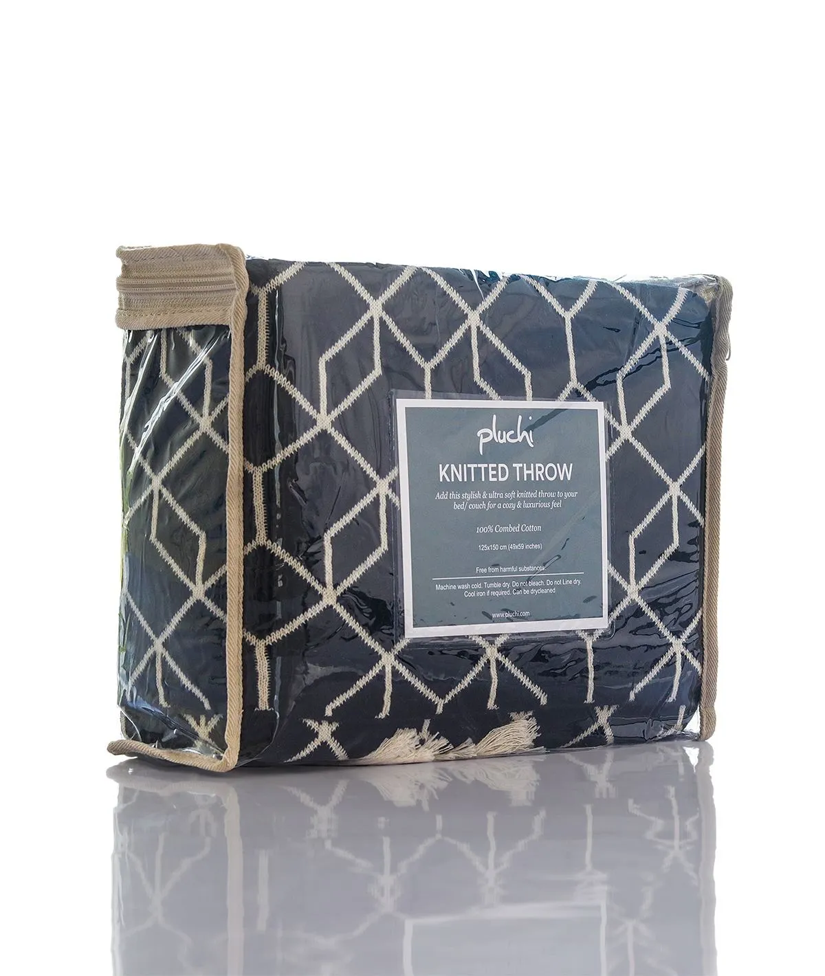 Trellis - Black & Natural Pure Cotton Knitted All Season Ac Throw Blanket