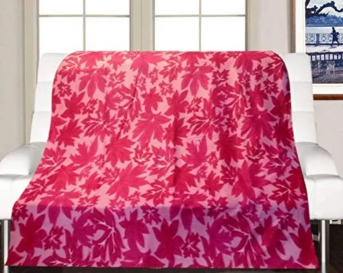 Visnik Leaf Print Woollen Quilt(Razai)/Blanket Cover(Single Bed) Pink