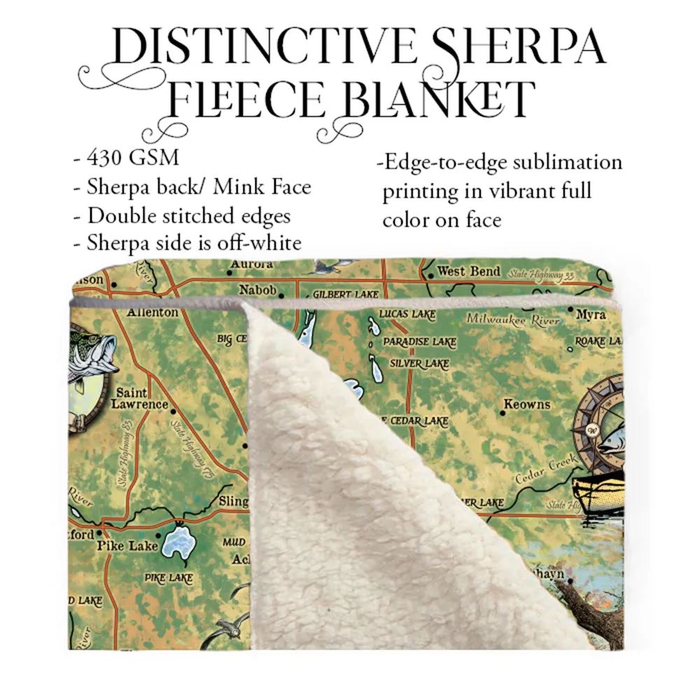 Washington County Wisconsin New Map Blanket Double Stitched Edges Cozy Luxury Fluffy Super Soft 430 GSM Polyester Throw Blanket