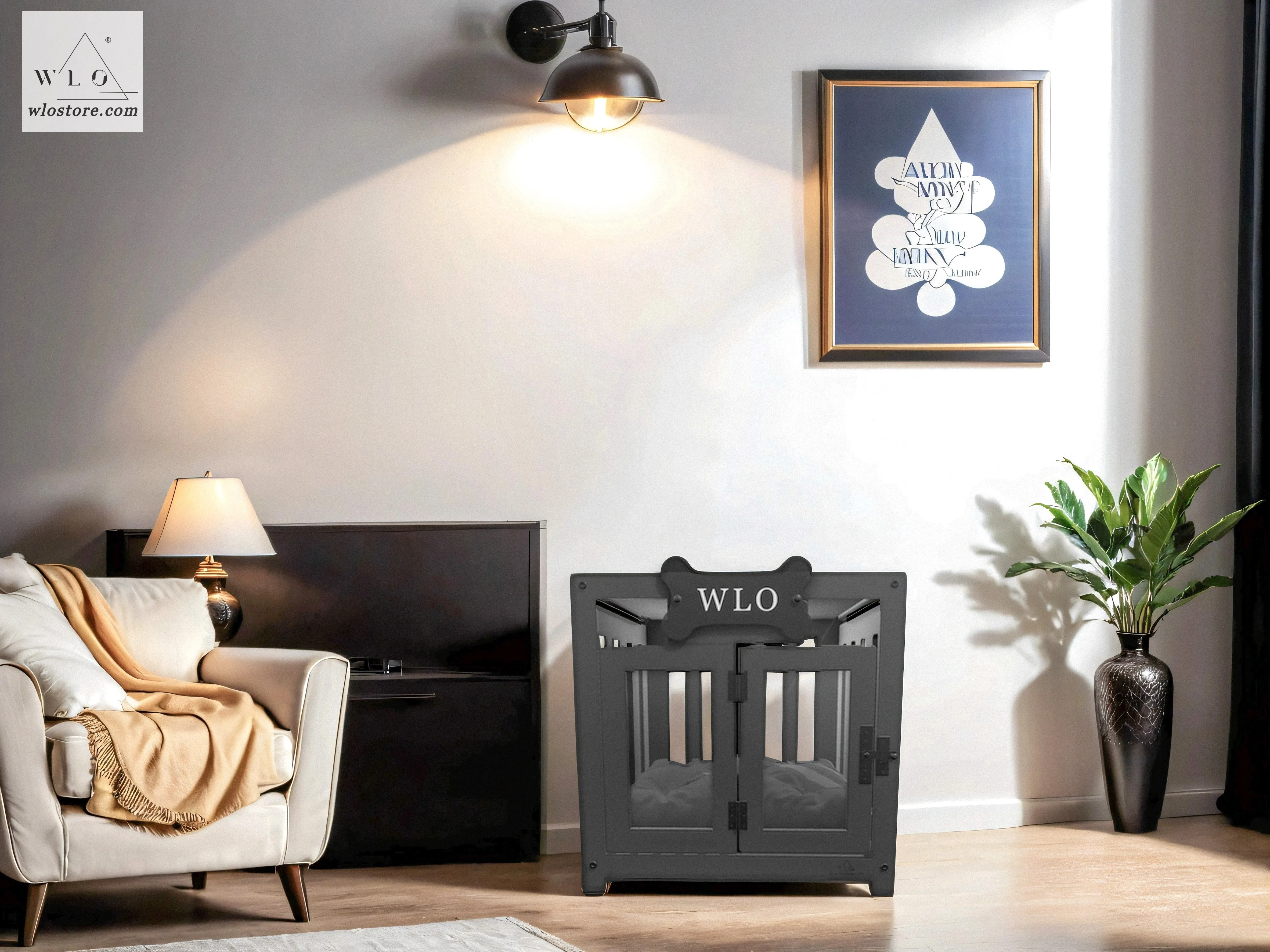 WLO® Black Pueblo Modern Dog Crate