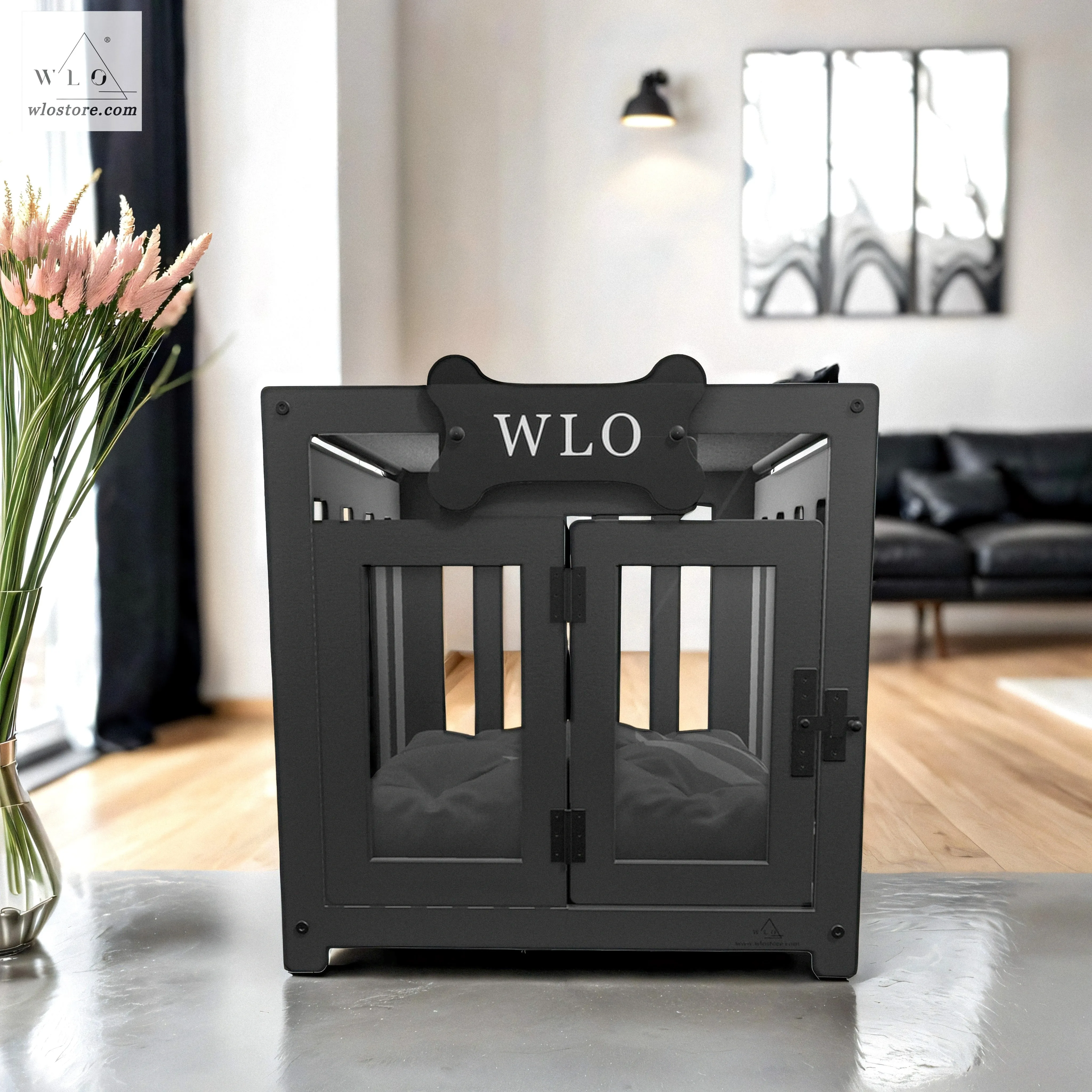 WLO® Black Pueblo Modern Dog Crate