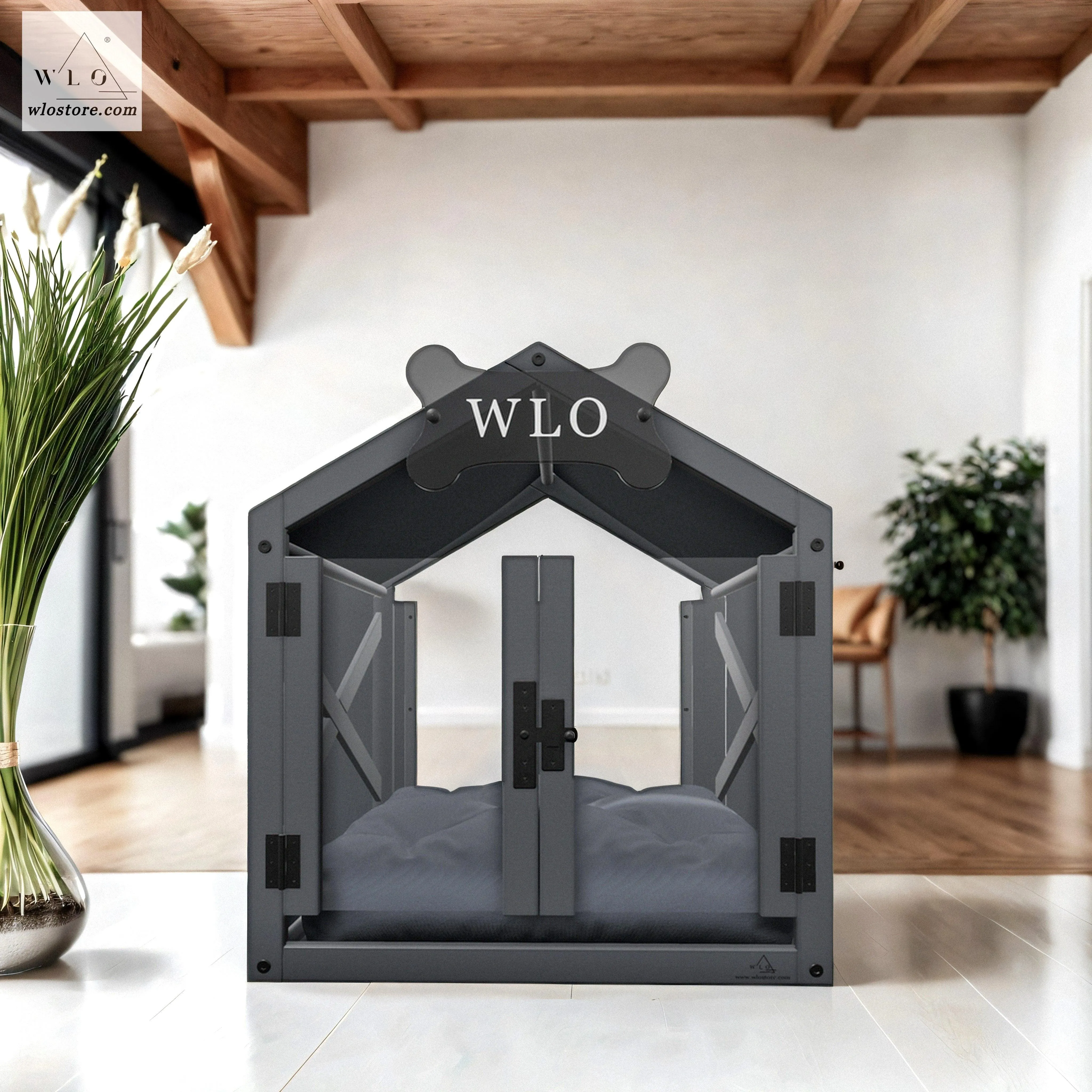 WLO® Gray Gabled Modern Dog House