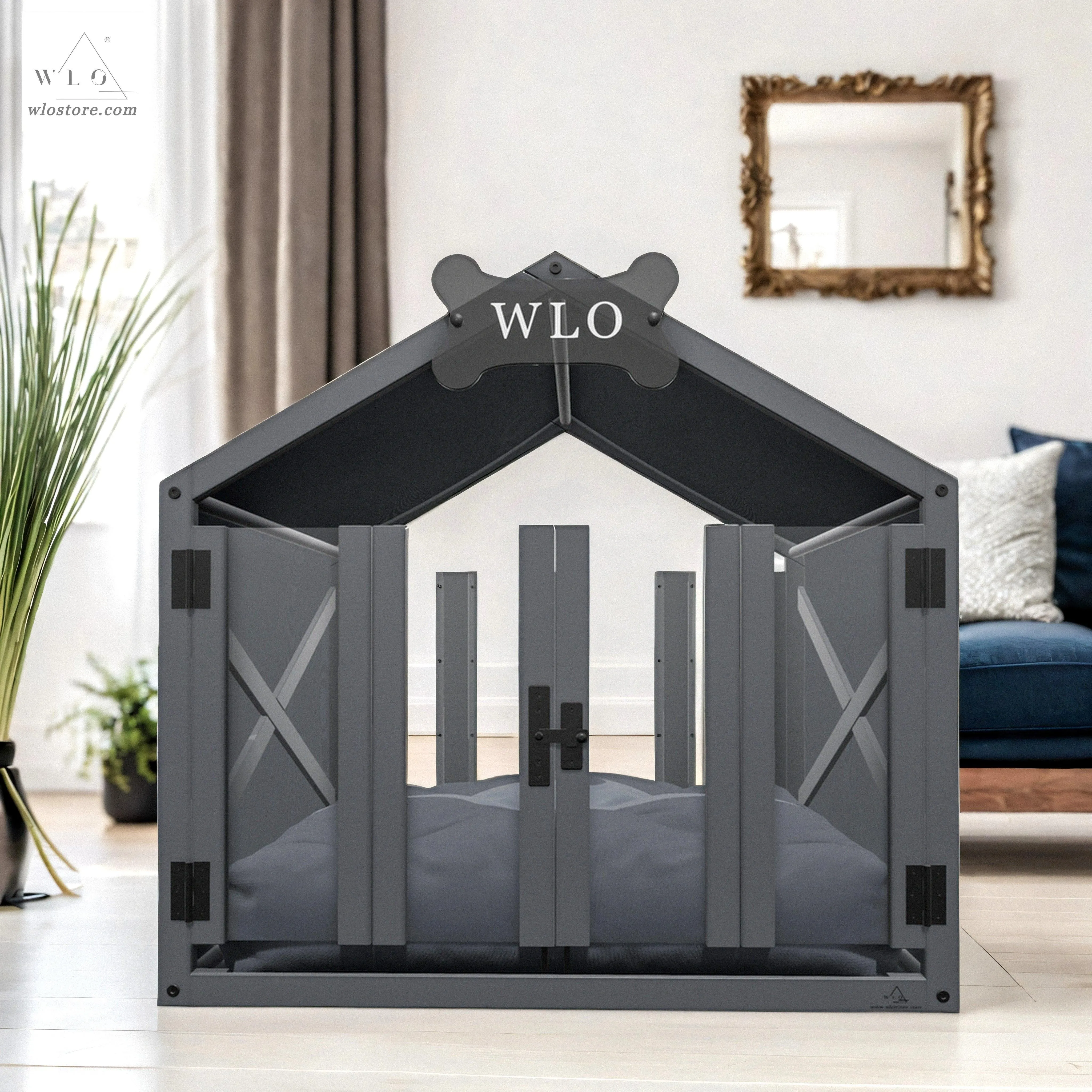 WLO® Gray Gabled Modern Dog House